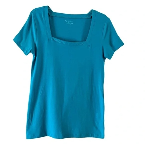 Philosophy | Turquoise Short Sleeve Square Neck Cotton Tee, Large - Picture 1 of 6